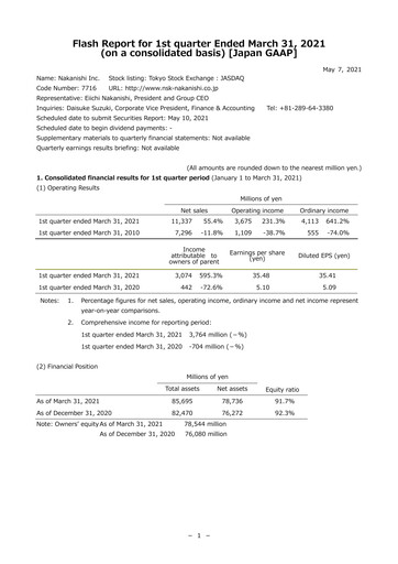 Thumbnail Nakanishi Quarterly Report 2021-q1