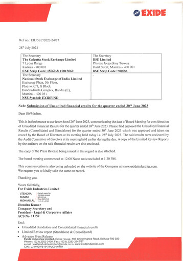 Thumbnail Exide Industries
 Quarterly Report 2023-q1