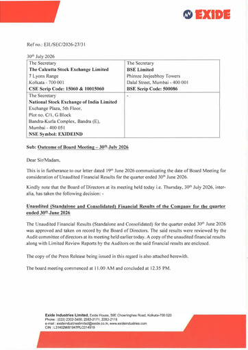 Thumbnail Exide Industries
 Quarterly Report 2026-q1