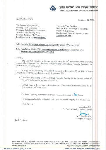 Thumbnail Steel Authority of India Quarterly Report 2020-q1
