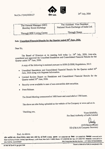 Thumbnail Steel Authority of India Quarterly Report 2026-q1