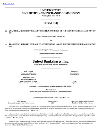 Miniature United Bankshares Rapport trimestriel 2025-q2