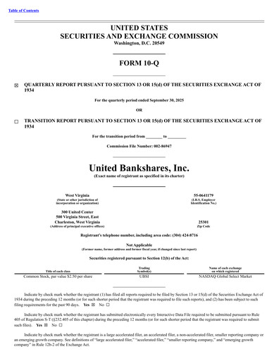 Miniature United Bankshares Rapport trimestriel 2025-q3