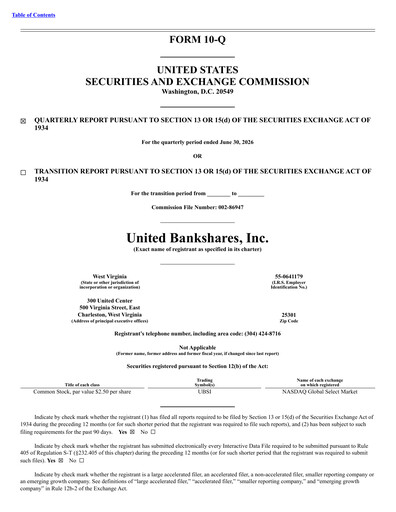 Miniature United Bankshares Rapport trimestriel 2026-q2