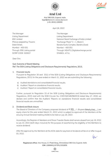 Thumbnail Atul Financial Report 2021-2022