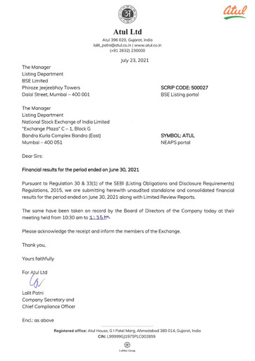 Miniature Atul Rapport trimestriel 2021-q1