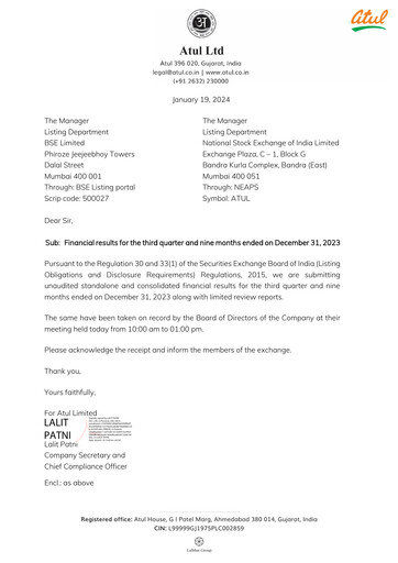 Miniature Atul Rapport trimestriel 2023-q3