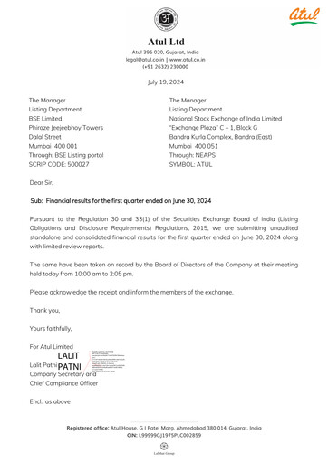 Miniature Atul Rapport trimestriel 2024-q1
