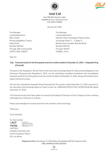 Miniature Atul Rapport trimestriel 2024-q3