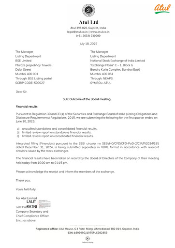 Miniature Atul Rapport trimestriel 2025-q1