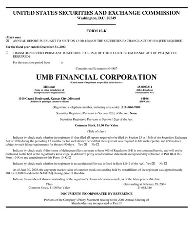 Vorschaubild UMB Financial Jahresbericht 2003