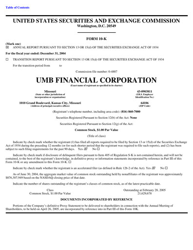Vorschaubild UMB Financial Jahresbericht 2004