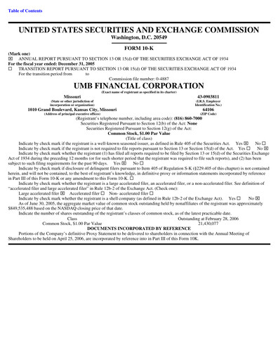 Vorschaubild UMB Financial Jahresbericht 2005