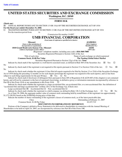 Vorschaubild UMB Financial Jahresbericht 2006
