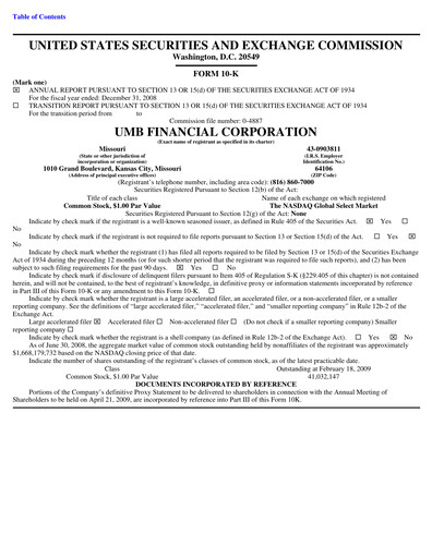 Vorschaubild UMB Financial Jahresbericht 2008