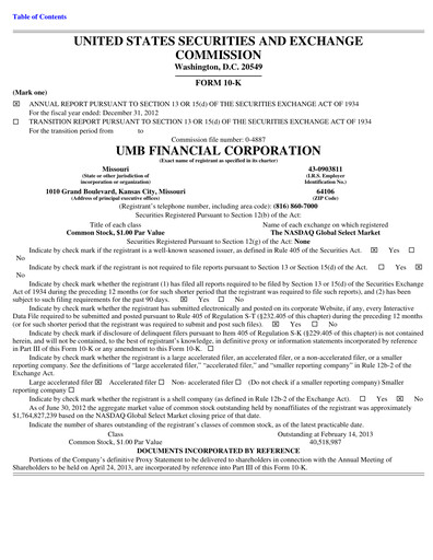 Vorschaubild UMB Financial Jahresbericht 2012