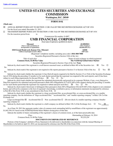 Vorschaubild UMB Financial Jahresbericht 2013