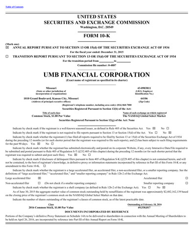 Vorschaubild UMB Financial Jahresbericht 2015