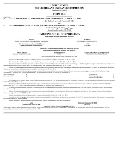 Thumbnail UMB Financial Annual Report 2022