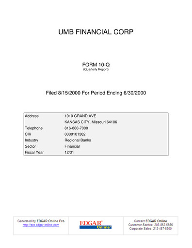 Vorschaubild UMB Financial Quartalsbericht 2000-q2