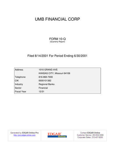 Vorschaubild UMB Financial Quartalsbericht 2001-q2