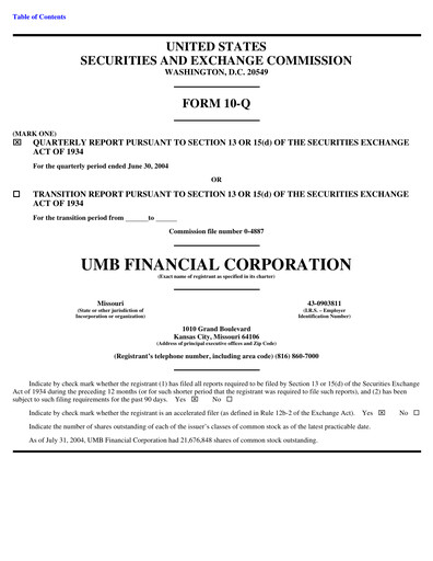 Vorschaubild UMB Financial Quartalsbericht 2004-q2