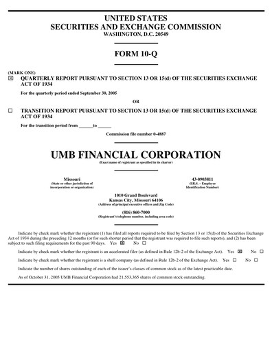 Vorschaubild UMB Financial Quartalsbericht 2005-q3