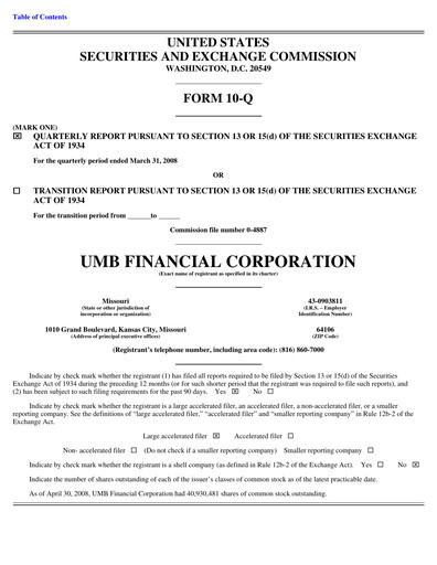 Vorschaubild UMB Financial Quartalsbericht 2008-q1