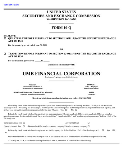 Vorschaubild UMB Financial Quartalsbericht 2008-q2
