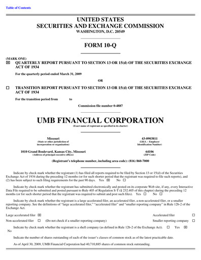 Vorschaubild UMB Financial Quartalsbericht 2009-q1