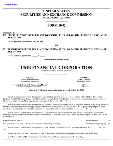 Vorschaubild UMB Financial Quartalsbericht 2009-q2