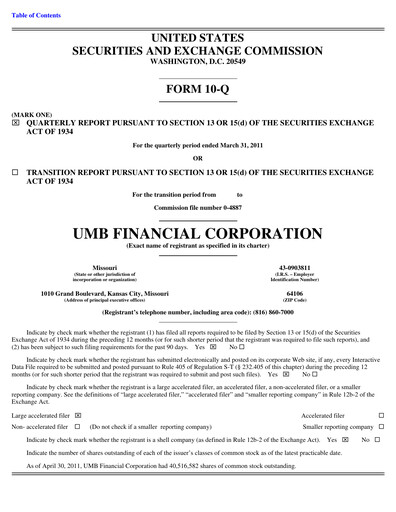 Vorschaubild UMB Financial Quartalsbericht 2011-q1