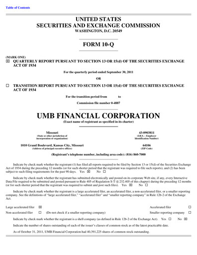 Vorschaubild UMB Financial Quartalsbericht 2011-q3