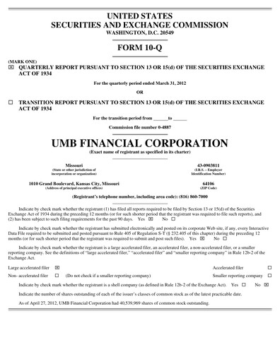 Vorschaubild UMB Financial Quartalsbericht 2012-q1