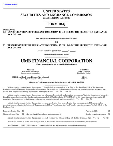 Vorschaubild UMB Financial Quartalsbericht 2012-q3