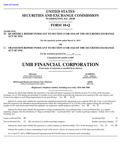 Vorschaubild UMB Financial Quartalsbericht 2013-q1