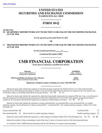 Vorschaubild UMB Financial Quartalsbericht 2014-q1