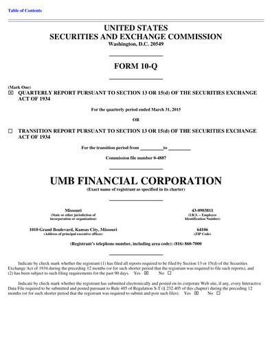 Vorschaubild UMB Financial Quartalsbericht 2015-q1