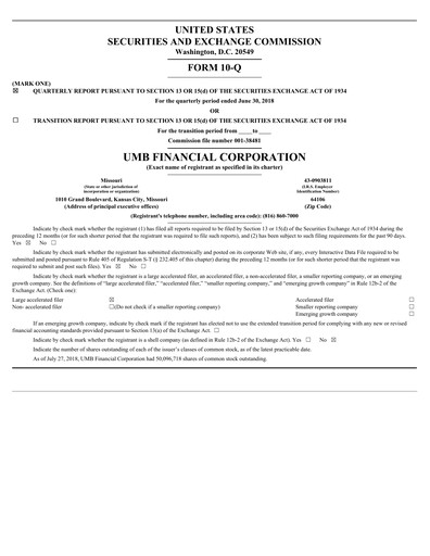 Thumbnail UMB Financial Quarterly Report 2018-q2