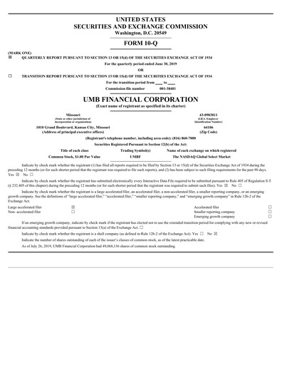 Thumbnail UMB Financial Quarterly Report 2019-q2