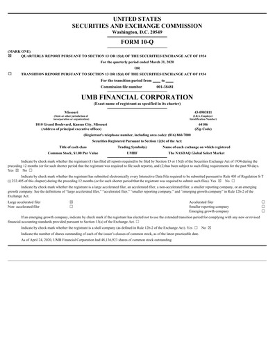 Thumbnail UMB Financial Quarterly Report 2020-q1