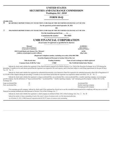 Thumbnail UMB Financial Quarterly Report 2021-q3