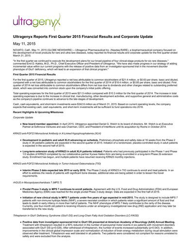 Miniature Ultragenyx Pharmaceutical Rapport trimestriel 2015-q1