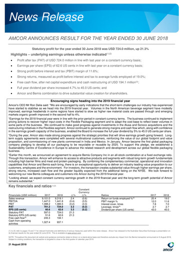 Thumbnail Amcor Financial Report 2018