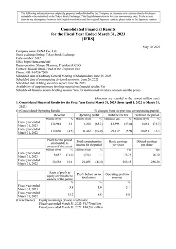 Thumbnail DeNA Financial Statement fy2022