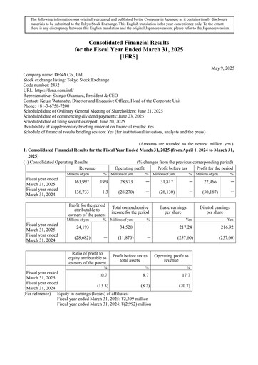 Thumbnail DeNA Financial Statement fy2024