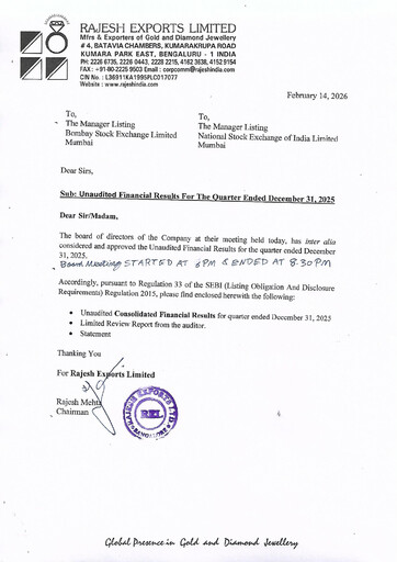 Thumbnail Rajesh Exports
 Quarterly Report 2026-q3
