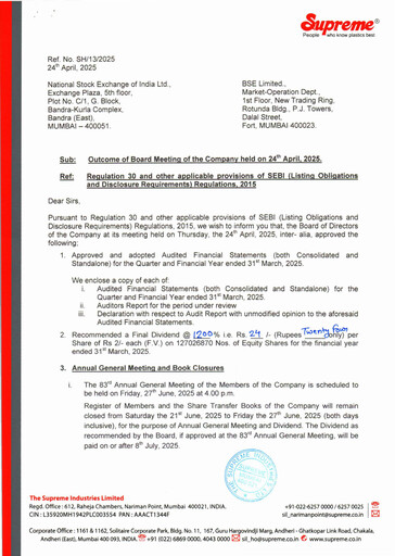 Thumbnail Supreme Industries
 Financial Statement 2024-2025