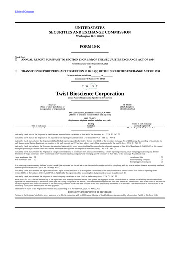Thumbnail Twist Bioscience
 Annual Report 2021