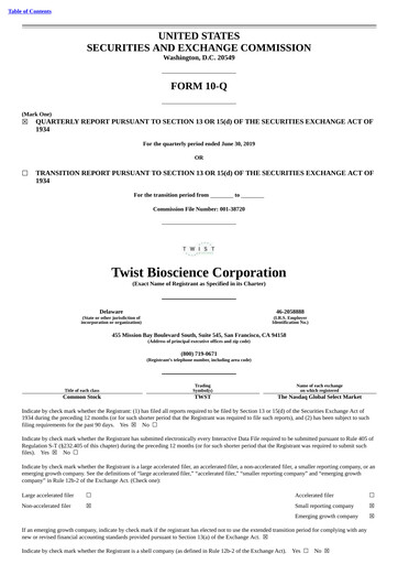 Miniature Twist Bioscience
 Rapport trimestriel 2019-q3
